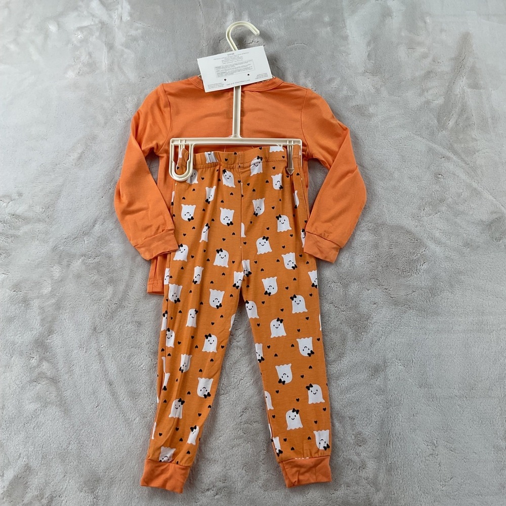 Milkberry Kids Halloween Ghost Bamboo Pajama Set 3pc Orange 24M New - Picture 6 of 9